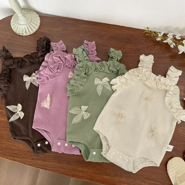 【3M-24M】Baby Girl Cute Bow And Ruffle Design Sling Romper - Popopieshop.com 