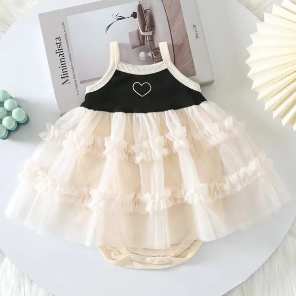 【3M-24M】Baby Girl Heart Embroidered Mesh Ruffle Sling Romper - Popopieshop.com 