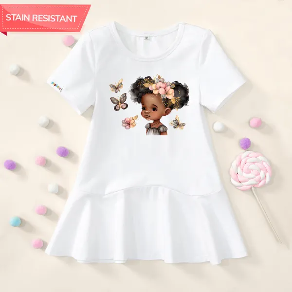 【18M-9Y】Girl Stain Resistant Cotton Cartoon Print Short-sleeved Dress - Popopieshop.com 