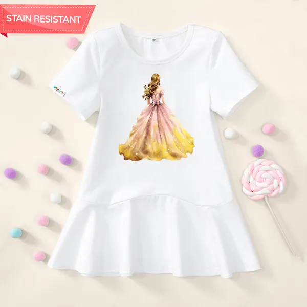 【18M-9Y】Girl Stain Resistant Cotton Cartoon Princess Print Short-sleeved Dress - Popopieshop.com 