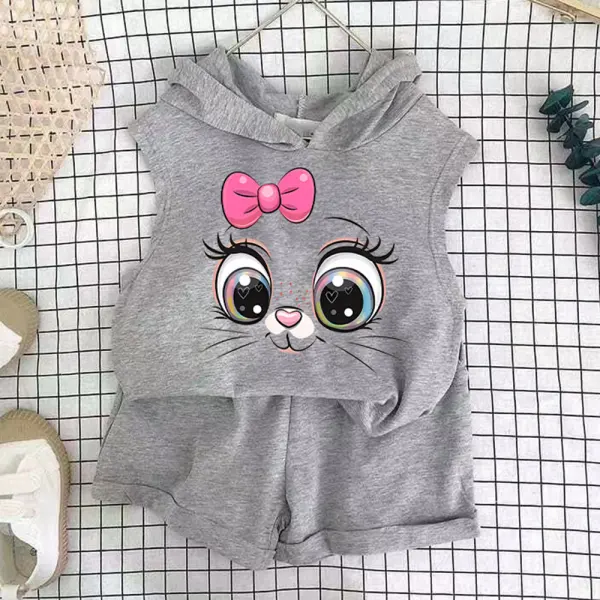 【18M-8Y】2-piece Girls Cute Cotton Owl Print Hooded Tank Top And Shorts Set - Popopie.com 