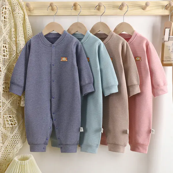 【3M-24M】Unisex Baby Comfy Striped Long Sleeve Romper - Popopieshop.com 