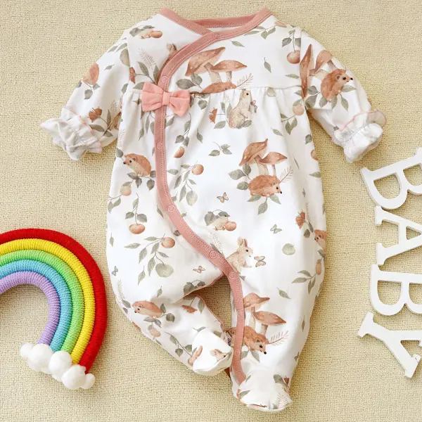 【0M-12M】Baby Girl Hedgehog Print Long Sleeve Romper - Popopieshop.com 