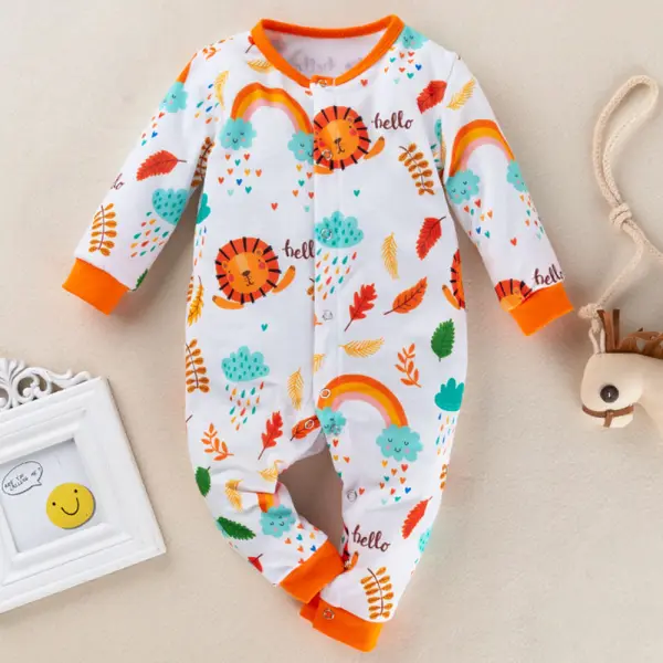 【0M-18M】Baby Boy Orange Lion Print Long Sleeve Romper - Popopieshop.com 