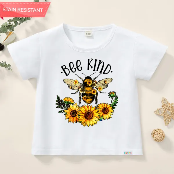 【12M-9Y】Girls Cotton Stain Resistant Bee Print Short Sleeve Tee - Popopieshop.com 