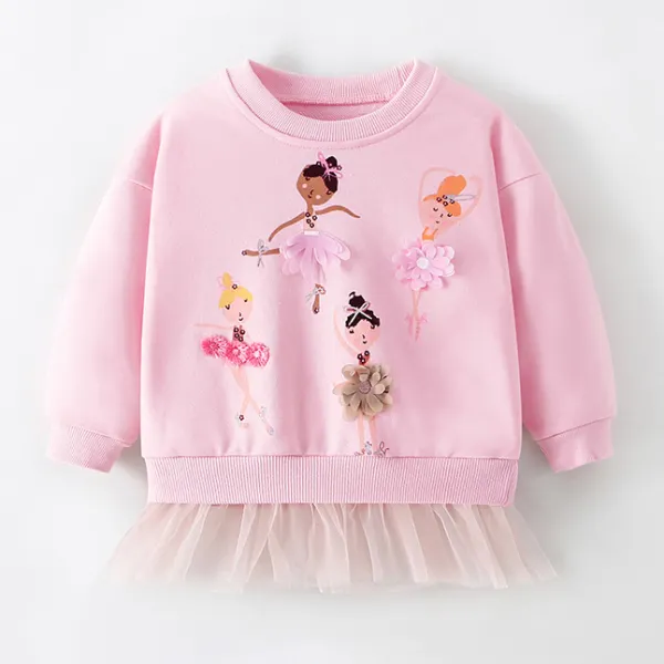 【18M-8Y】Girls Sweet Cartoon Flower Ballet Girls Embroidered Sweatshirt Only $13.99 - Popopieshop.com 