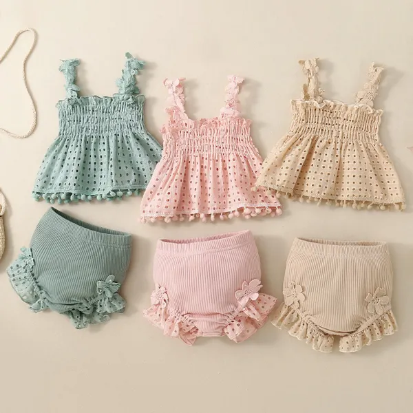 【3M-24M】2-piece Baby Girls Cotton Lace Top And Shorts Set - Popopieshop.com 