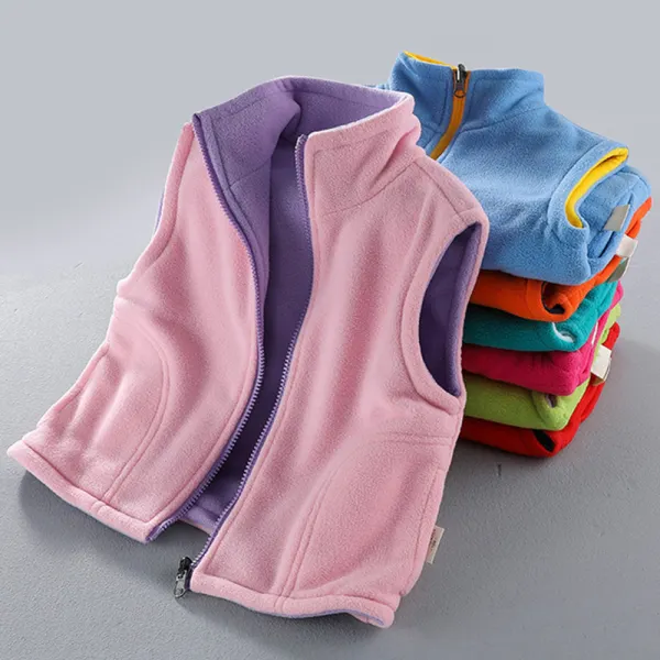 【2Y-10Y】Unisex Kids Multicolor Thick Flannel Reversible Vest - 31178 - Popopie.com 