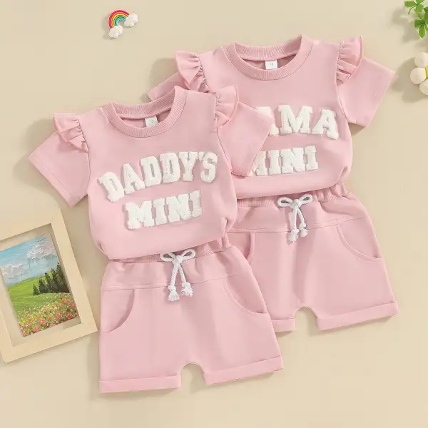 【3M-3Y】2-piece Baby Girls Pink Letter Embroidered Short Sleeve T-shirt And Shorts Set - 6006 - Popopieshop.com 