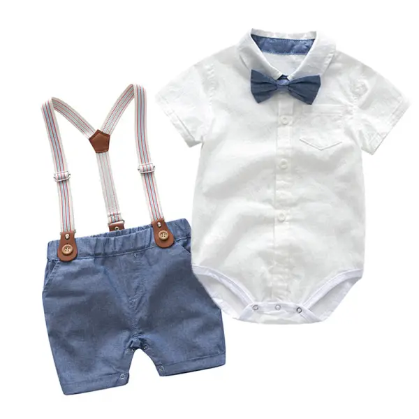 【0M-3Y】2-piece Baby Boy Short Sleeve Romper And Overalls Set - Popopieshop.com 