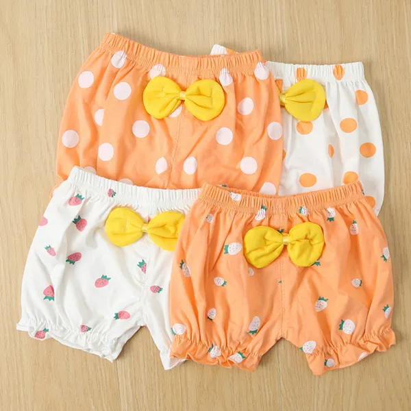 【6M-3Y】Baby Girl Cute Cotton Polka Dot Strawberry Print Bowknot Shorts - Popopieshop.com 