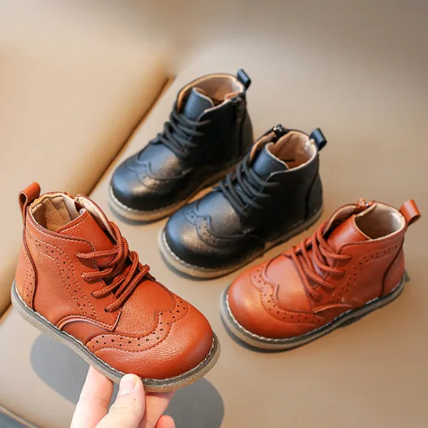 Kids Fashion Retro Hollow Pattern Design PU Boots - Popopieshop.com 