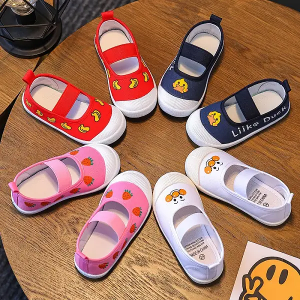Kids Cute Cartoon Duck And Fruit Print Canvas Shoes - Popopieshop.com 