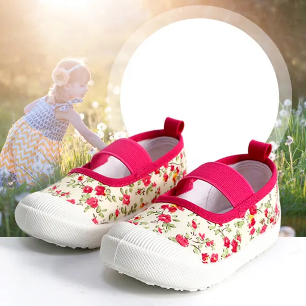 Kids Cute Flower And Letter Print Canvas Shoes - Popopieshop.com 