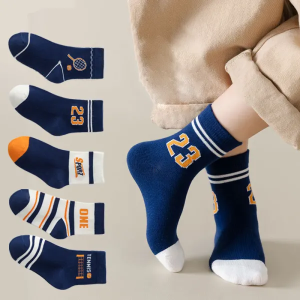 【18M-12Y】5-pack Boys Cotton Breathable Mid-calf Socks - Popopieshop.com 