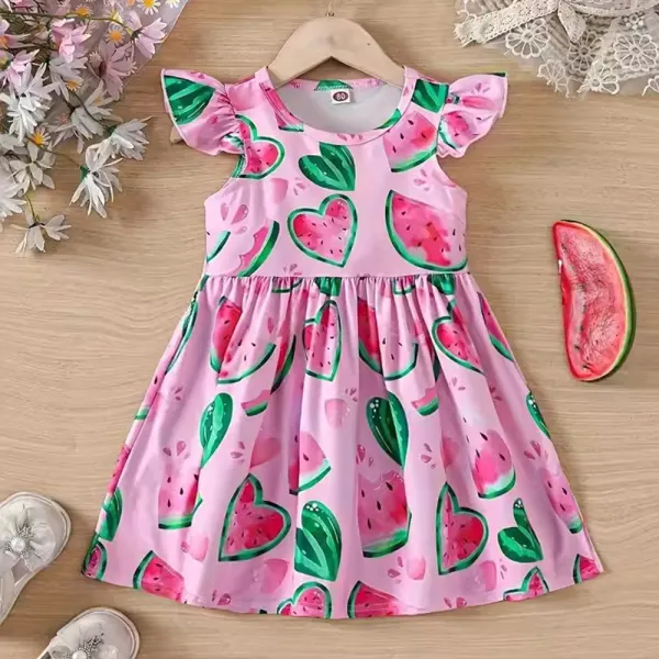 【3M-3Y】Baby Girl Cute Watermelon Print Ruffle Dress - Popopieshop.com 