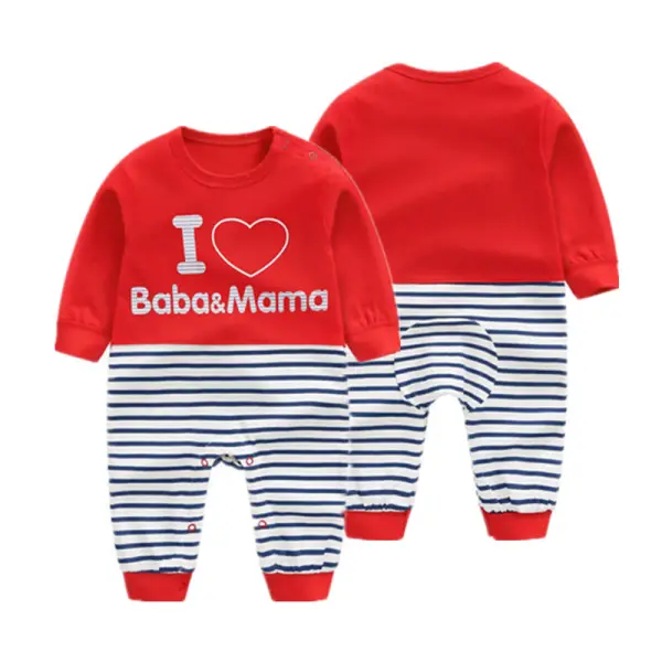 【0M-24M】Unisex Baby Cotton Letter Print Colorblock Long Sleeve Jumpsuit - Popopie.com 