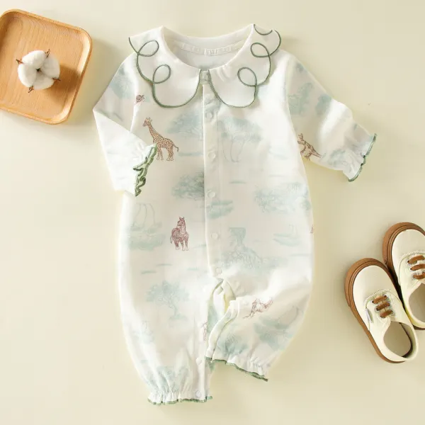 【3M-24M】Baby Girl Cute Cotton Animal Print Doll Collar Jumpsuit - Popopieshop.com 