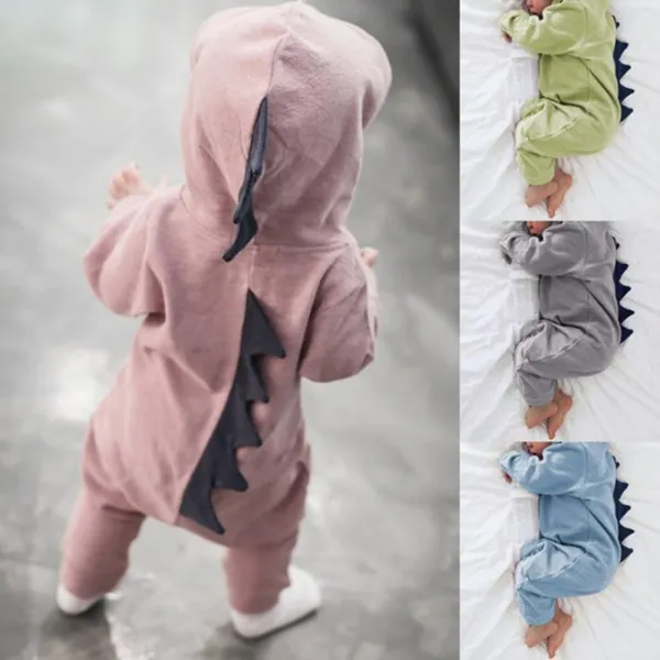 【3M-3Y】Unisex Baby Cute Dinosaur Hooded Jumpsuit - Popopieshop.com 