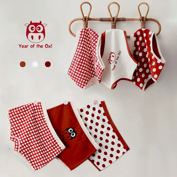 【18M-10Y】3-pack Girls Cute Cotton Polka Dot Plaid Print Antibacterial Underwear - Popopieshop.com 