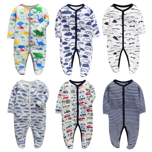 【0M-18M】Baby Boy Cute Cotton Cartoon Print Foot Covered Jumpsuit - Popopieshop.com 