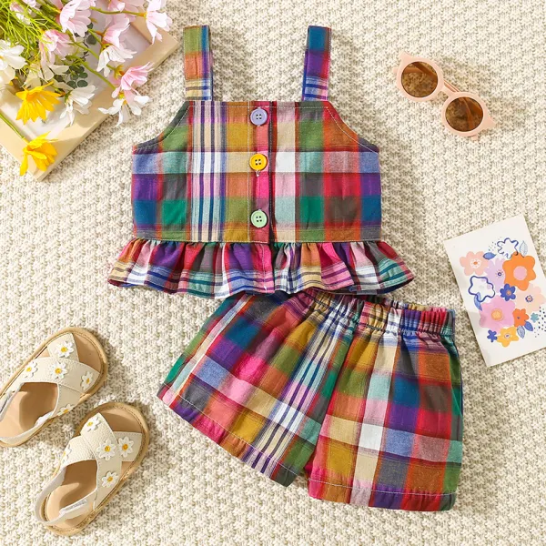 【6M-3Y】2-piece Baby Girl Colorful Plaid Camisole Top And Shorts Set - Podoasis.com 