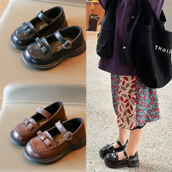 Girls Sweet British Style Bow Leather Shoes - Popopieshop.com 