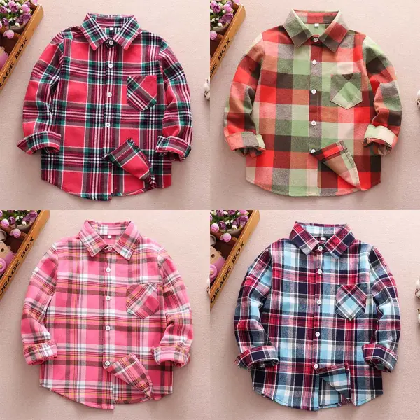 【18M-12Y】Boys Multicolor Plaid Long Sleeve Shirt - Popopieshop.com 