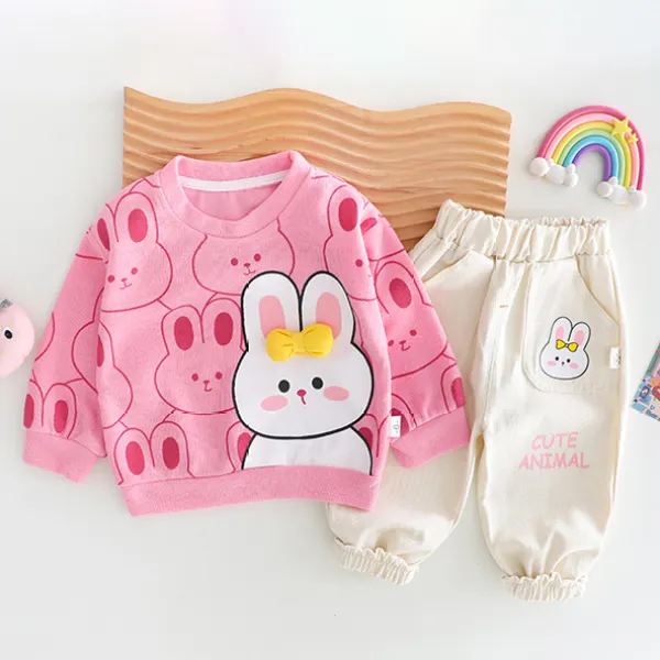 【3M-3Y】2-piece Baby Cute Cartoon Print Sweatshirt And Pants Set - Popopieshop.com 