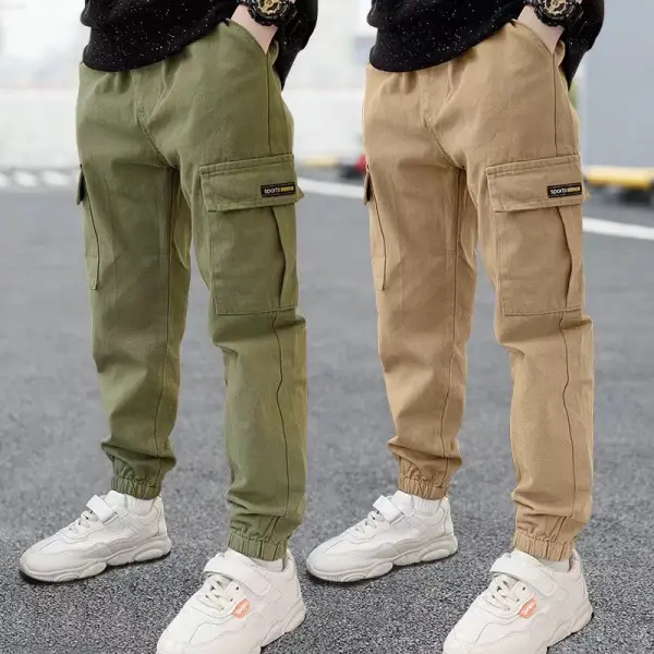 【3Y-12Y】Boys Solid Color Pocket Cargo Pants - Popopieshop.com 