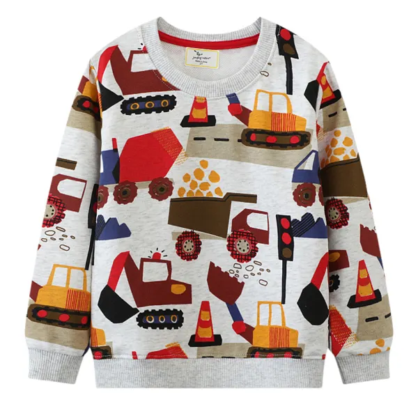 【18M-7Y】Boys Gray Engineer Print Round Neck Long Sleeve Sweatshirt - Popopieshop.com 