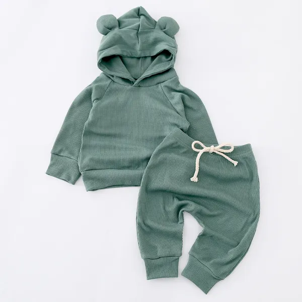 【3M-3Y】2-piece Unisex Baby Solid Color Hooded Sweatshirt And Pants Set - Popopieshop.com 