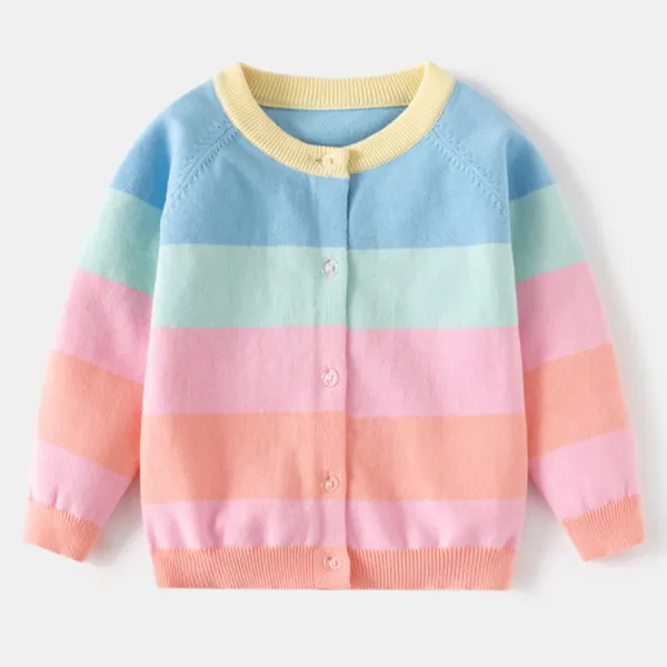 【2Y-8Y】Girls Rainbow Stripe Long Sleeve Sweater Cardigan - Popopieshop.com 