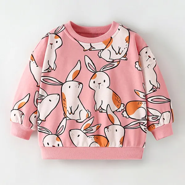 【18M-8Y】Girls Cute Cotton Rabbit Print Round Neck Sweatshirt - Popopieshop.com 