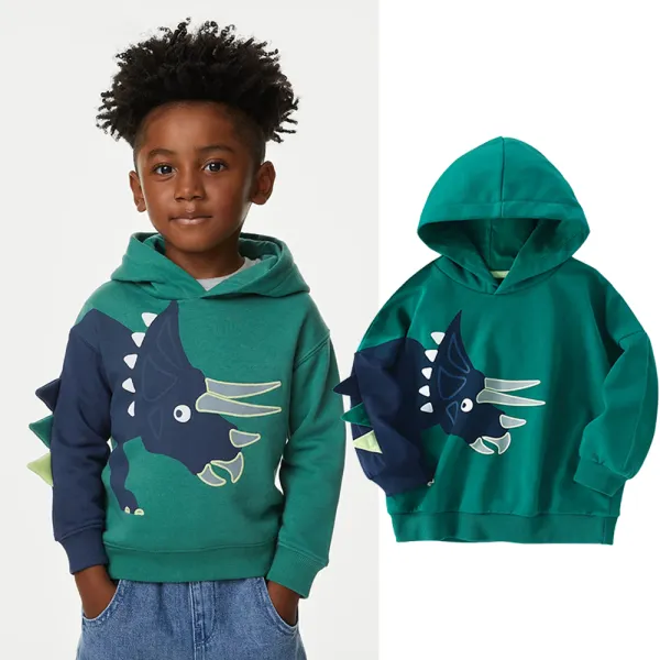 【18M-8Y】Boys Casual Cotton Dinosaur Print Hooded Sweatshirt - Popopieshop.com 