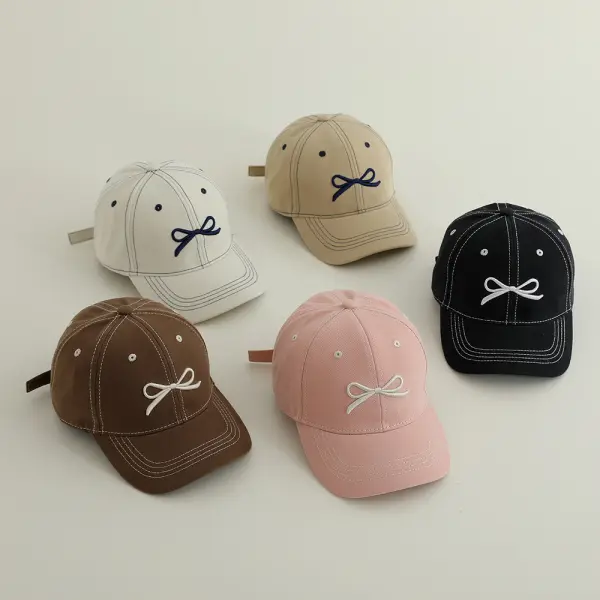 Girls Bow Embroidered Baseball Cap (Fits 3-8 Years Old) - Popopieshop.com 