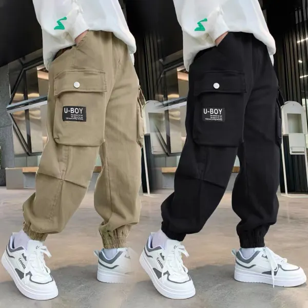 【3Y-15Y】Boys Casual Letter Printed Cargo Pants - 018 - Popreal.com 