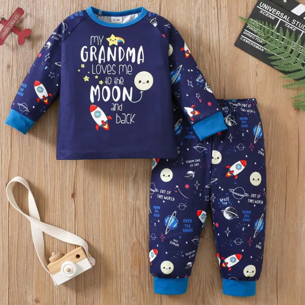 【9M-6Y】2-piece Boys Space Print Long Sleeve Pajama Set - Popopieshop.com 
