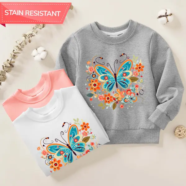 【12M-9Y】Girls Cotton Stain Resistant Butterfly Print Long Sleeve Sweatshirt - Popopieshop.com 