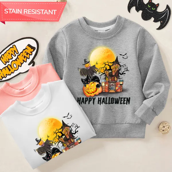 【12M-9Y】Unisex Kids Cotton Stain Resistant Halloween Print Long Sleeve Sweatshirt - Popopieshop.com 