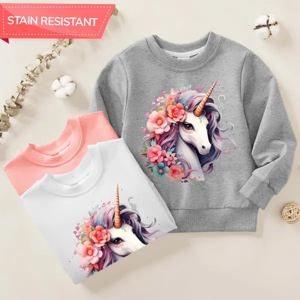 【12M-9Y】Girls Cotton Stain Resistant Unicorn Print Long Sleeve Sweatshirt - Popopieshop.com 