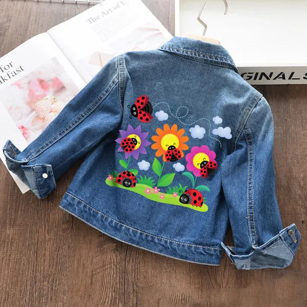 【18M-11Y】Girls Floral Ladybird Print Denim Jacket - Popopieshop.com 