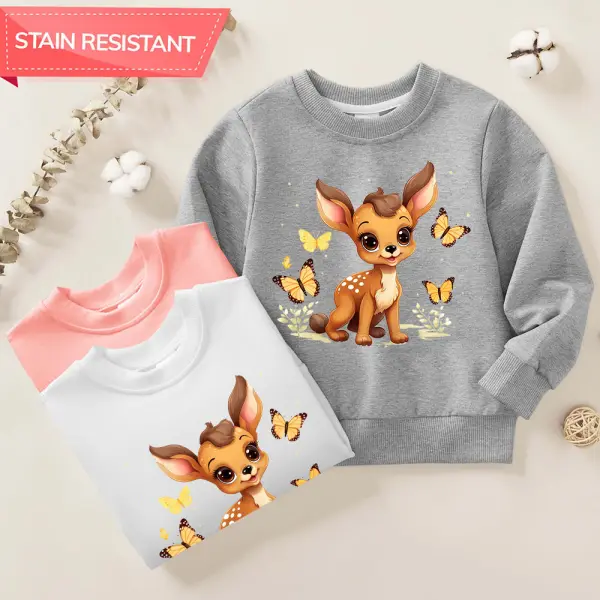 【12M-9Y】Girls Cotton Stain Resistant Deer Print Long Sleeve Sweatshirt - Popopieshop.com 