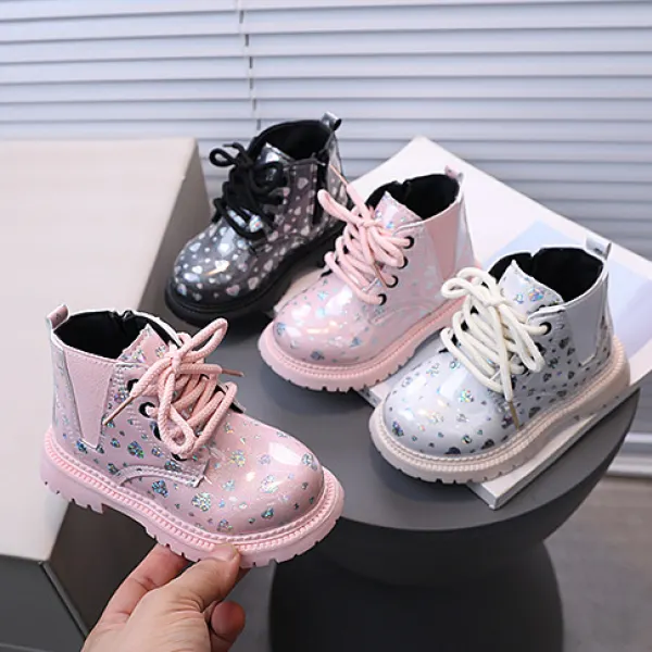 Girls Fashion Heart Shape Pattern PU Boots - Popopieshop.com 