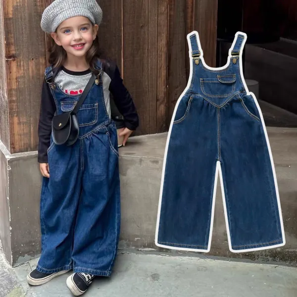 【18M-6Y】Girls Stylish Blue Denim Overalls - 3516 - Popopieshop.com 