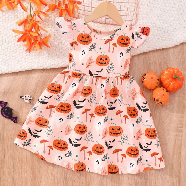 【18M-8Y】Girls Cute Halloween Cartoon Print Ruffle Dress - Popopieshop.com 
