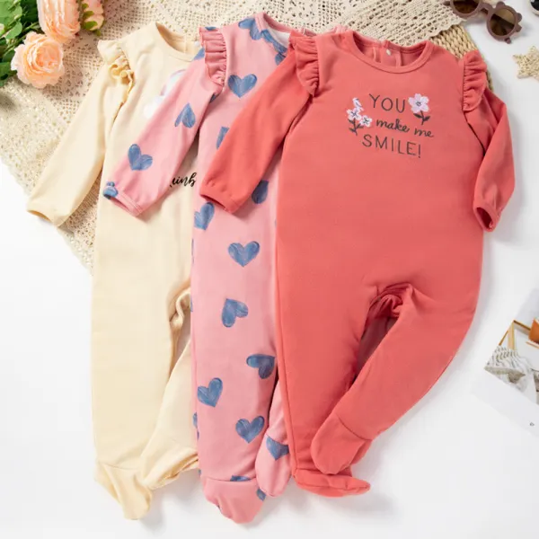 【0M-12M】Baby Girl Flannel Embroidered Long Sleeve Romper - Popopieshop.com 