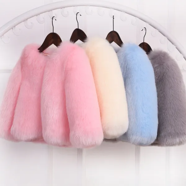 【12M-10Y】Girls Multicolor Thick Faux Fur Coat - 31170 - Popreal.com 