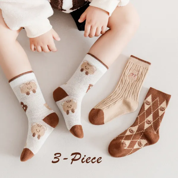 【3Y-11Y】3 Sets Of Socks Kids Casual Cartoon Pattern Jacquard Socks - Popopieshop.com 