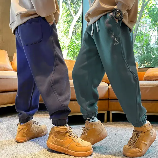 【4Y-15Y】Boys Casual And Stylish Letter Embroidered Solid Color Sweatpants - Popopieshop.com 